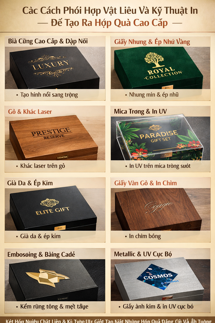 Các cách phối hợp vật liệu và kỹ thuật in để tạo ra hộp quà cao cấp