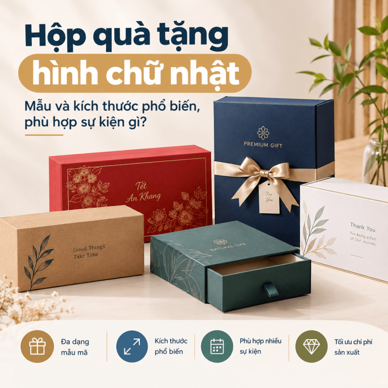 Hộp quà tặng hình chữ nhật mẫu và kích thước phổ biến